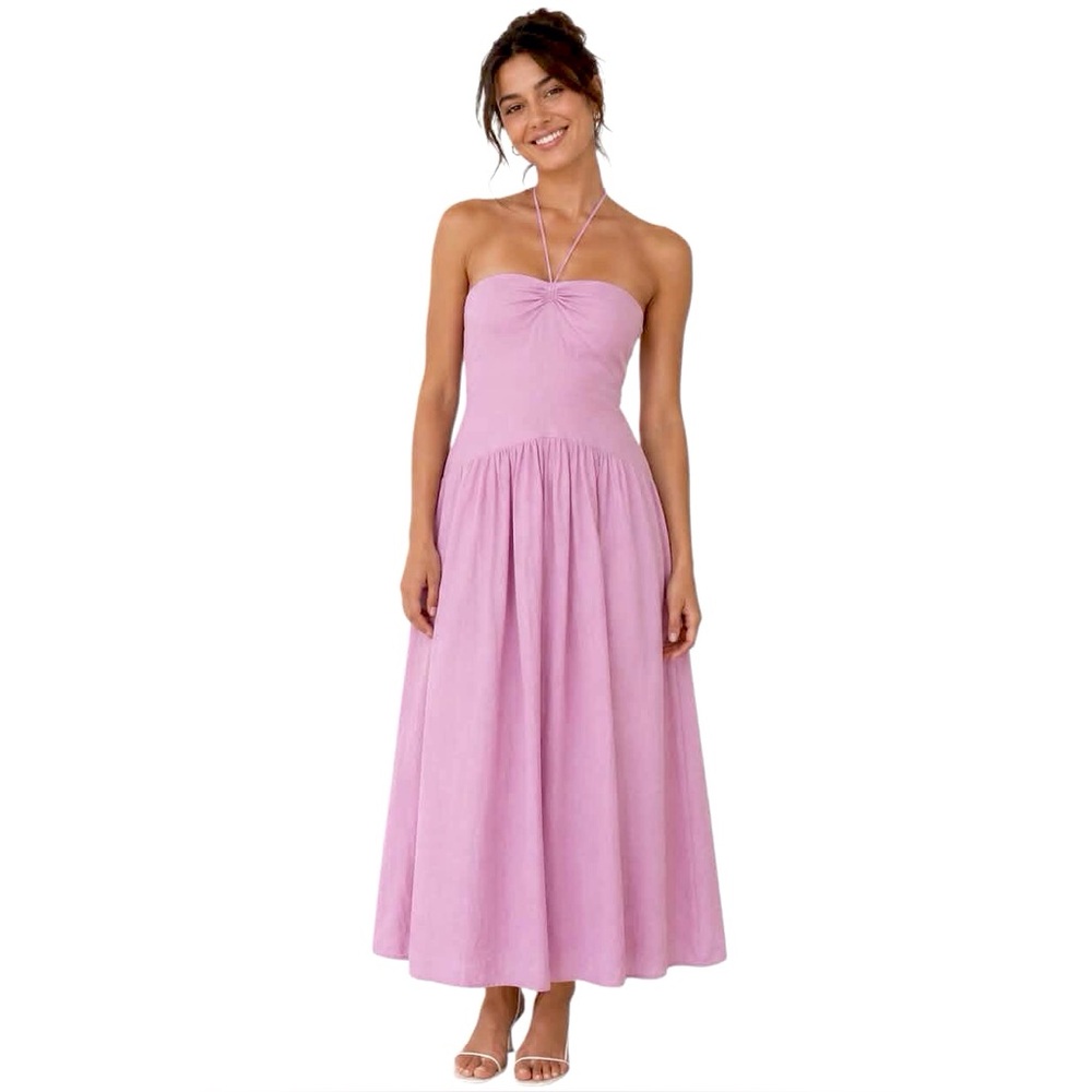 Vince Halter Dress Purple A Line Smocked Back Tie Neck Midi Size Large
